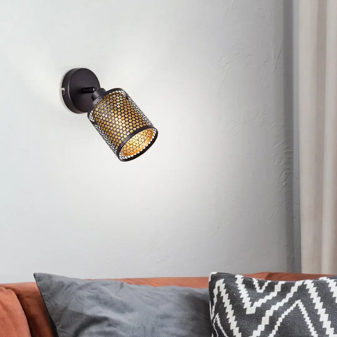 Brilliant Cheval Wandspot D45 E14 28W - Zwart/Goud Metaal