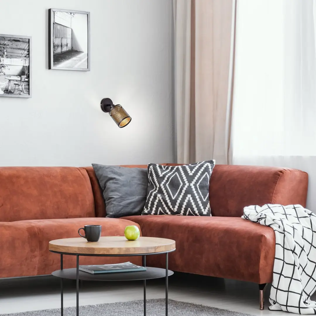 Brilliant Cheval Wandspot D45 E14 28W - Zwart/Goud Metaal