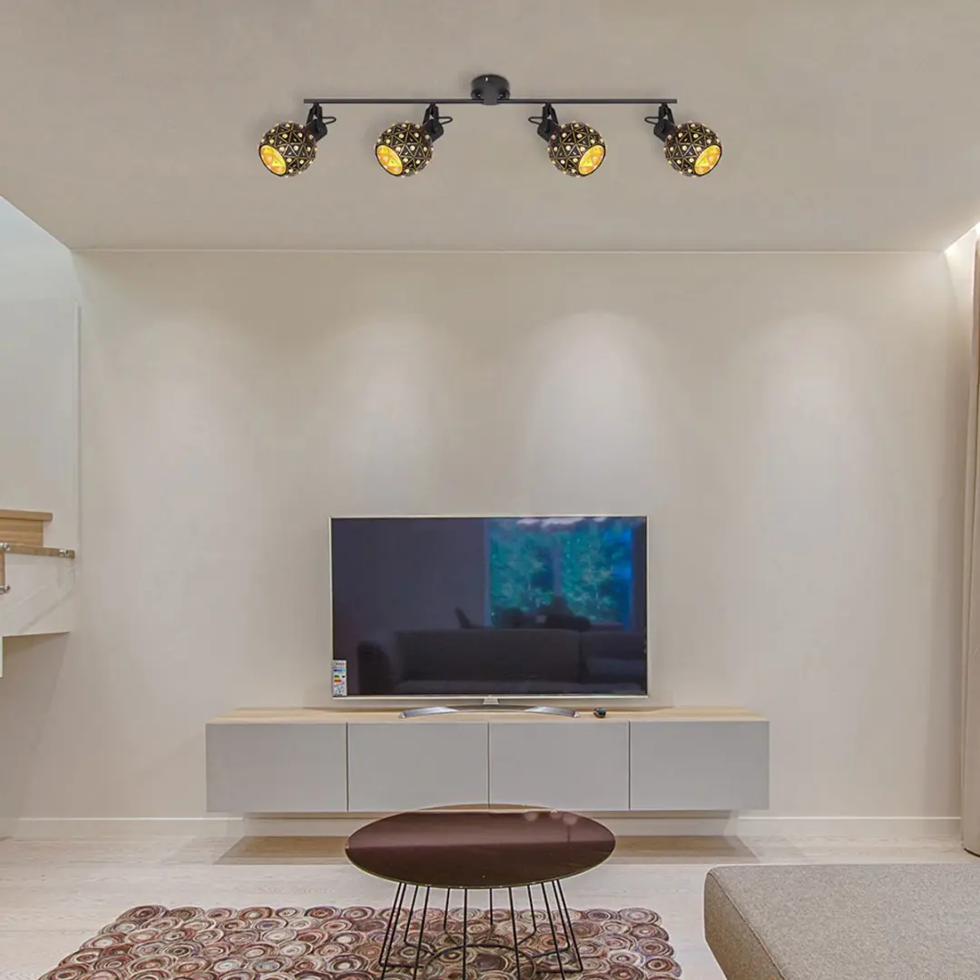 Globo Plafondlamp Kristallen 4xE27 Zwart - 90cm - afbeelding 6 van 6