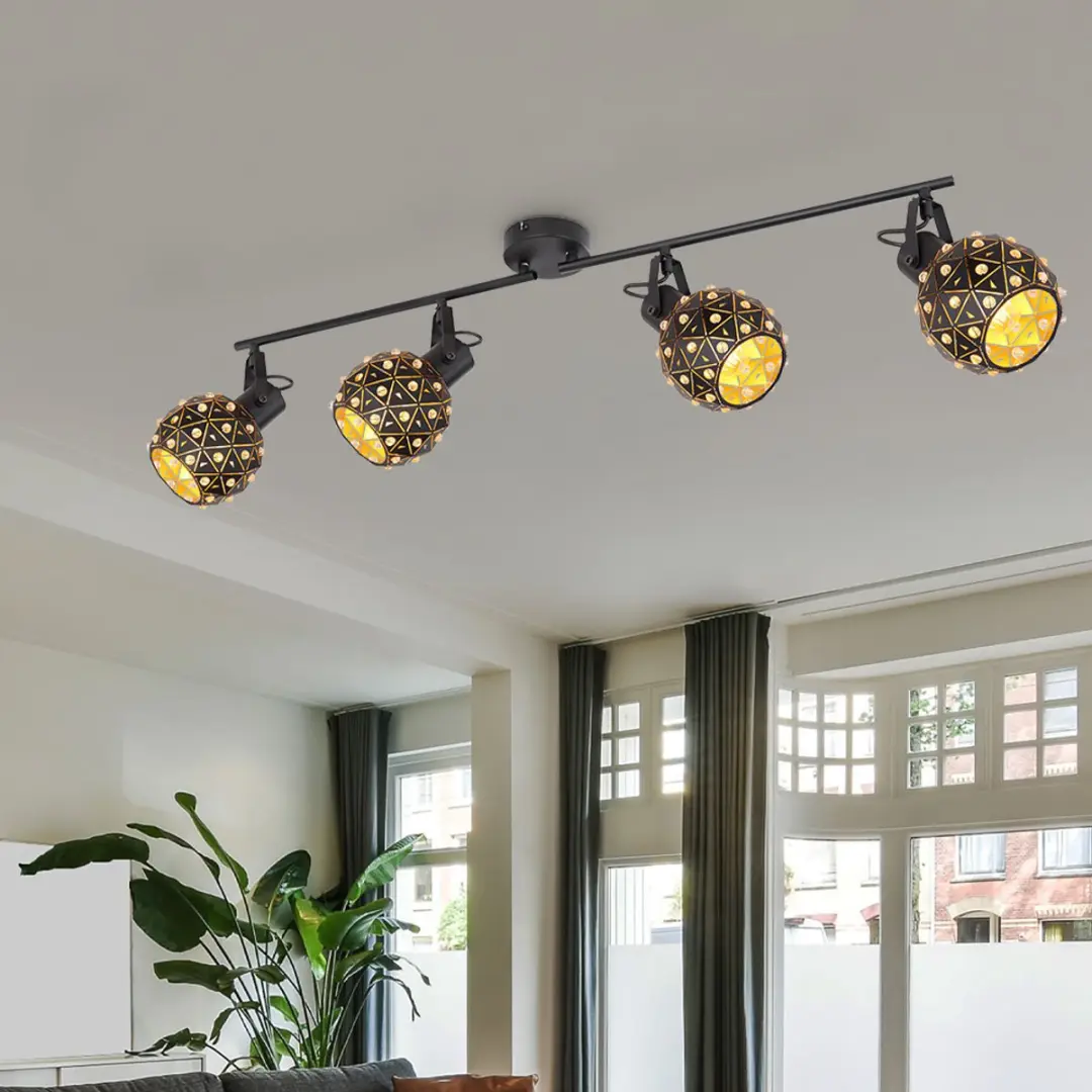 Globo Plafondlamp Kristallen 4xE27 Zwart - 90cm