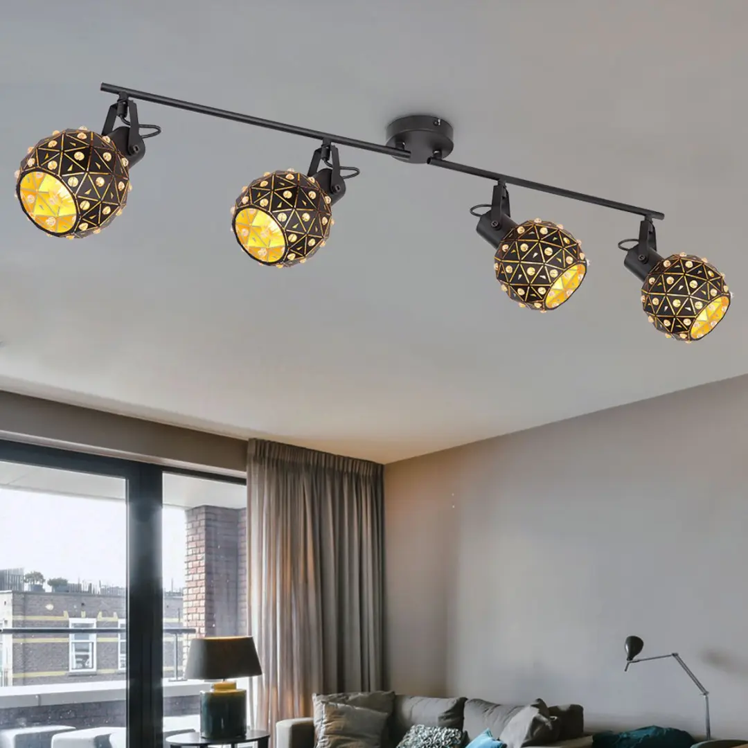 Globo Plafondlamp Kristallen 4xE27 Zwart - 90cm