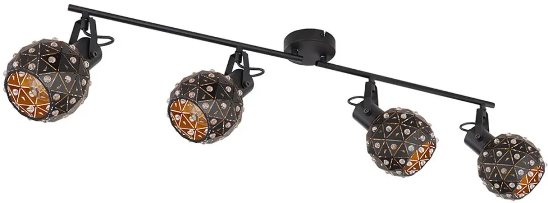 Globo Plafondlamp Kristallen 4xE27 Zwart - 90cm