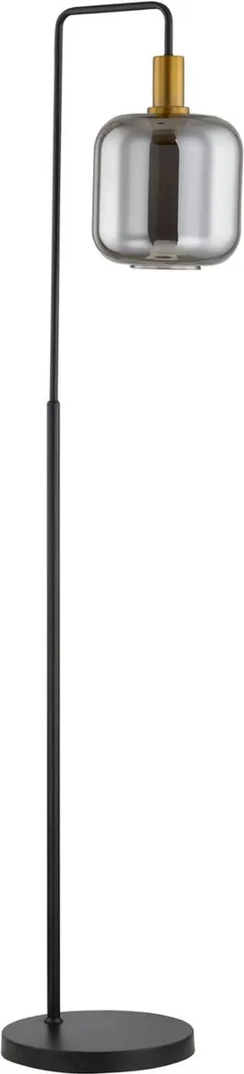 Lindby Vloerlamp Metaal Glas 150cm - E27 - Zwart/Goud/Rook