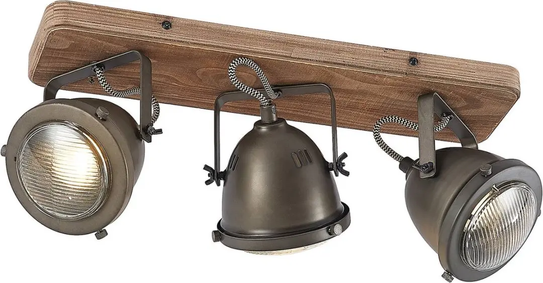 Lindby Buitenspot 3-lichts Metaal Hout GU10 - Zwart/Bruin