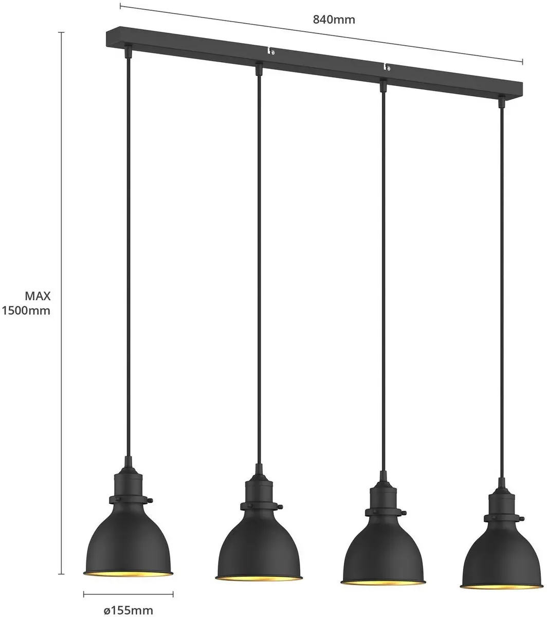 Lindby Hanglamp 4-lichts Metaal - Zwart/Goud
