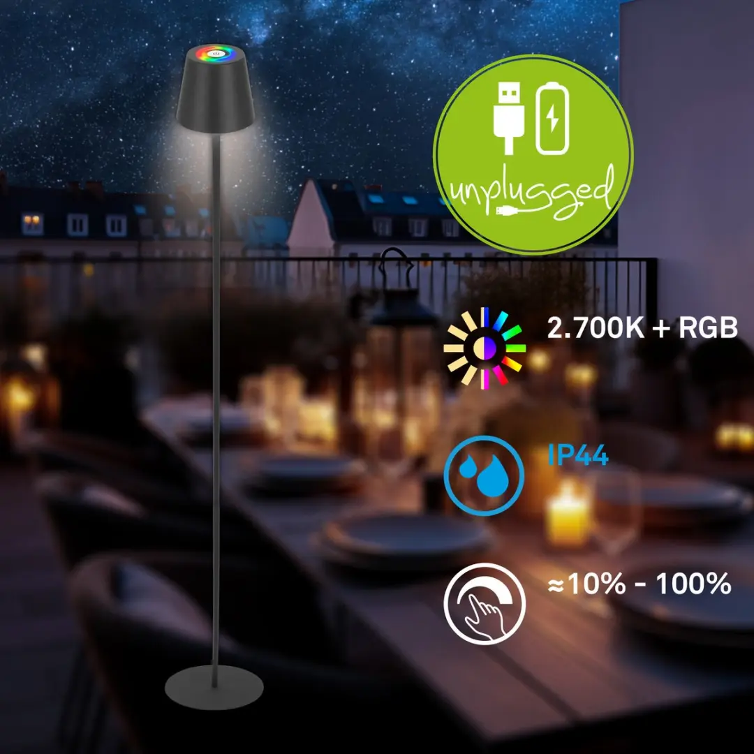 Briloner Oplaadbare RGB Vloerlamp - Zwart