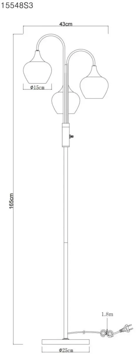 Globo Maxy Vloerlamp 165cm - Matt zwart - 3x Smoked E27