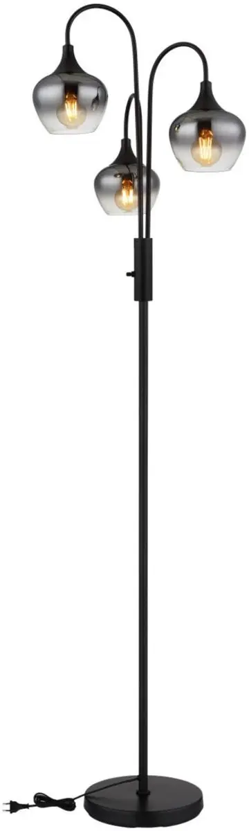 Globo Maxy Vloerlamp 165cm - Matt zwart - 3x Smoked E27