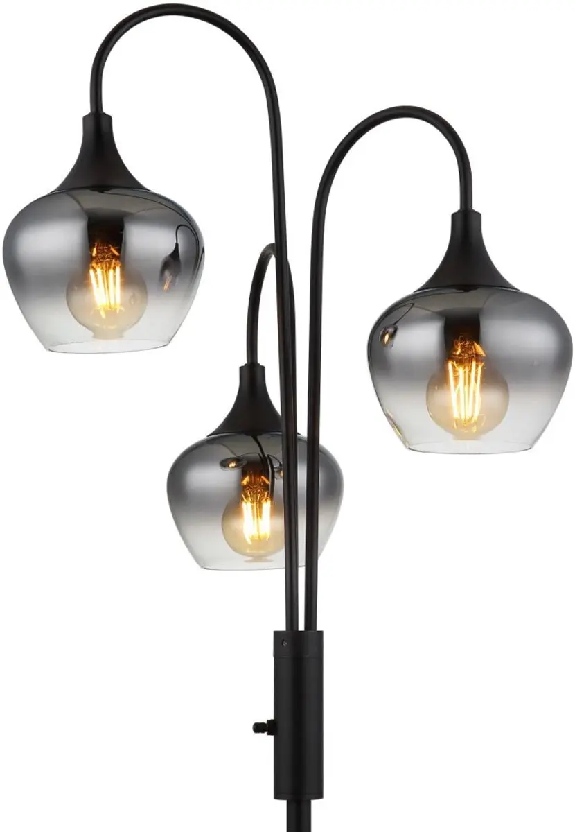 Globo Maxy Vloerlamp 165cm - Matt zwart - 3x Smoked E27