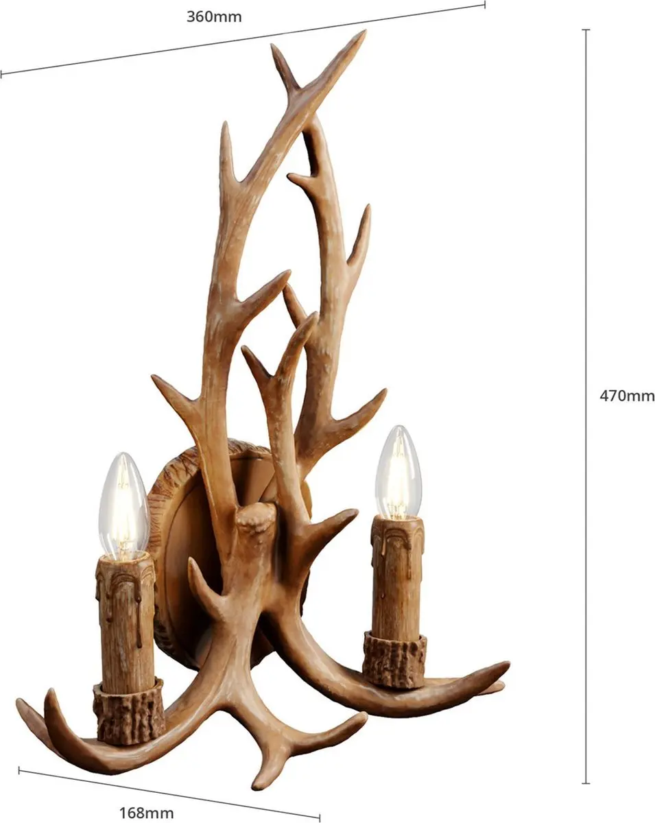Lindby Wandlamp 2 Lichtpunten E14 - 47cm - Bruin Rustiek