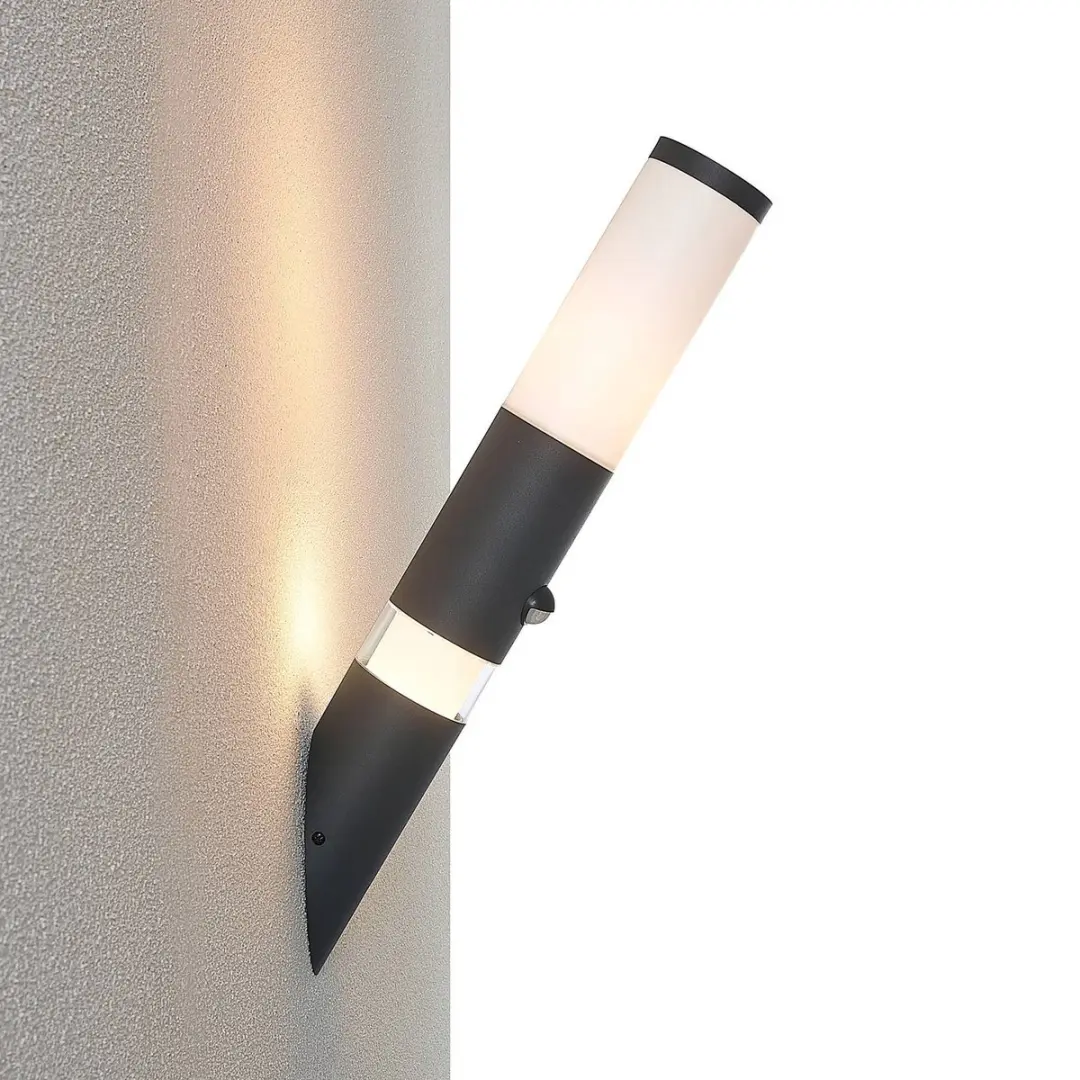 Lindby Wandlamp Buiten Aluminium 1 Licht E27 - Donkergrijs/Opaalwit