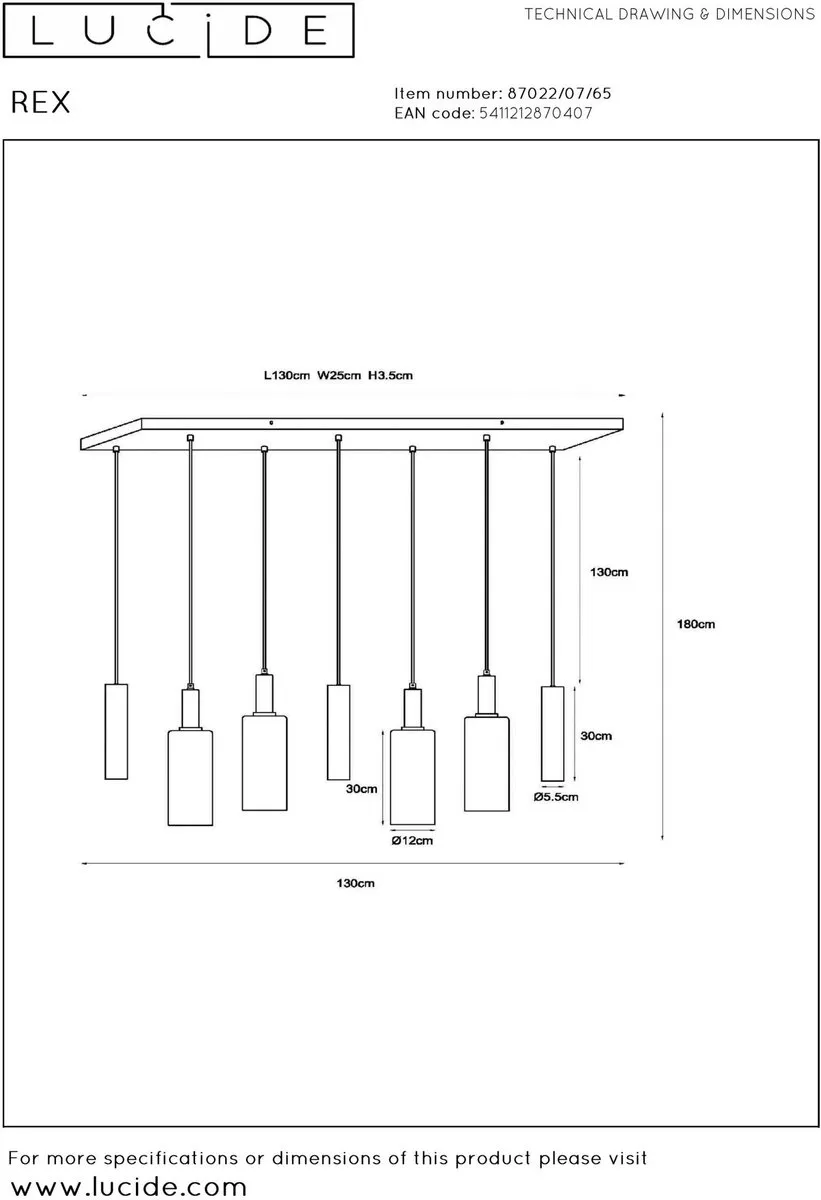 Lucide REX Hanglamp 4xE27 Fumé