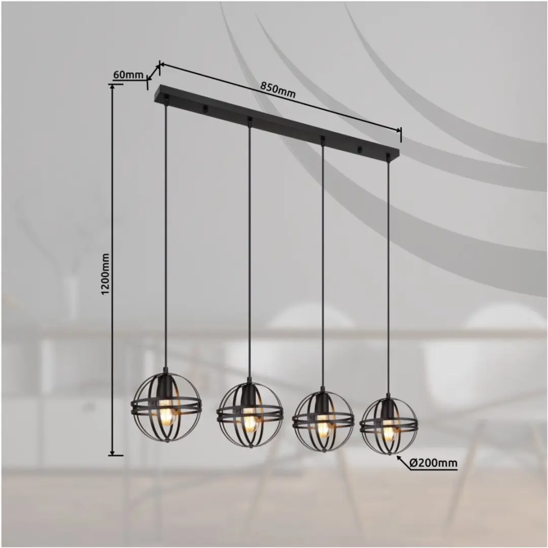 Globo Tamara Hanglamp - 4x E27 - Ø20cm - Zwart