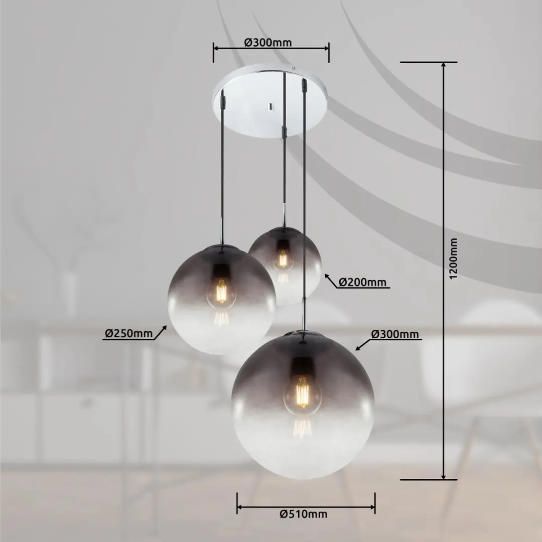 Globo Varus Hanglamp - 3 Lichthoorns Ø51cm - Chroom