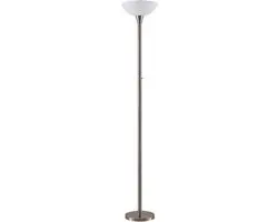 Lindby Vloerlamp Metaal Glas 180cm - E27 - Nikkel/Wit