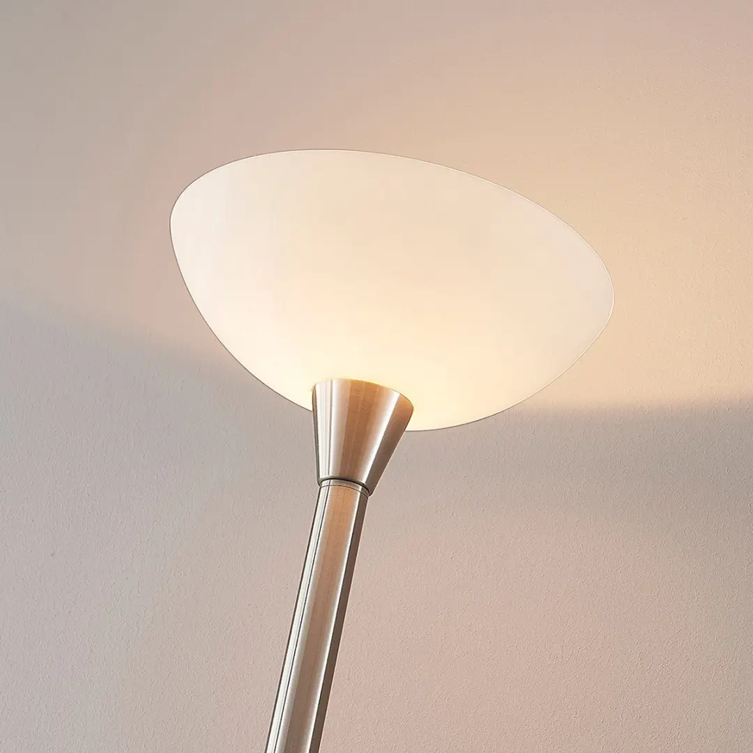Lindby Vloerlamp Metaal Glas 180cm - E27 - Nikkel/Wit