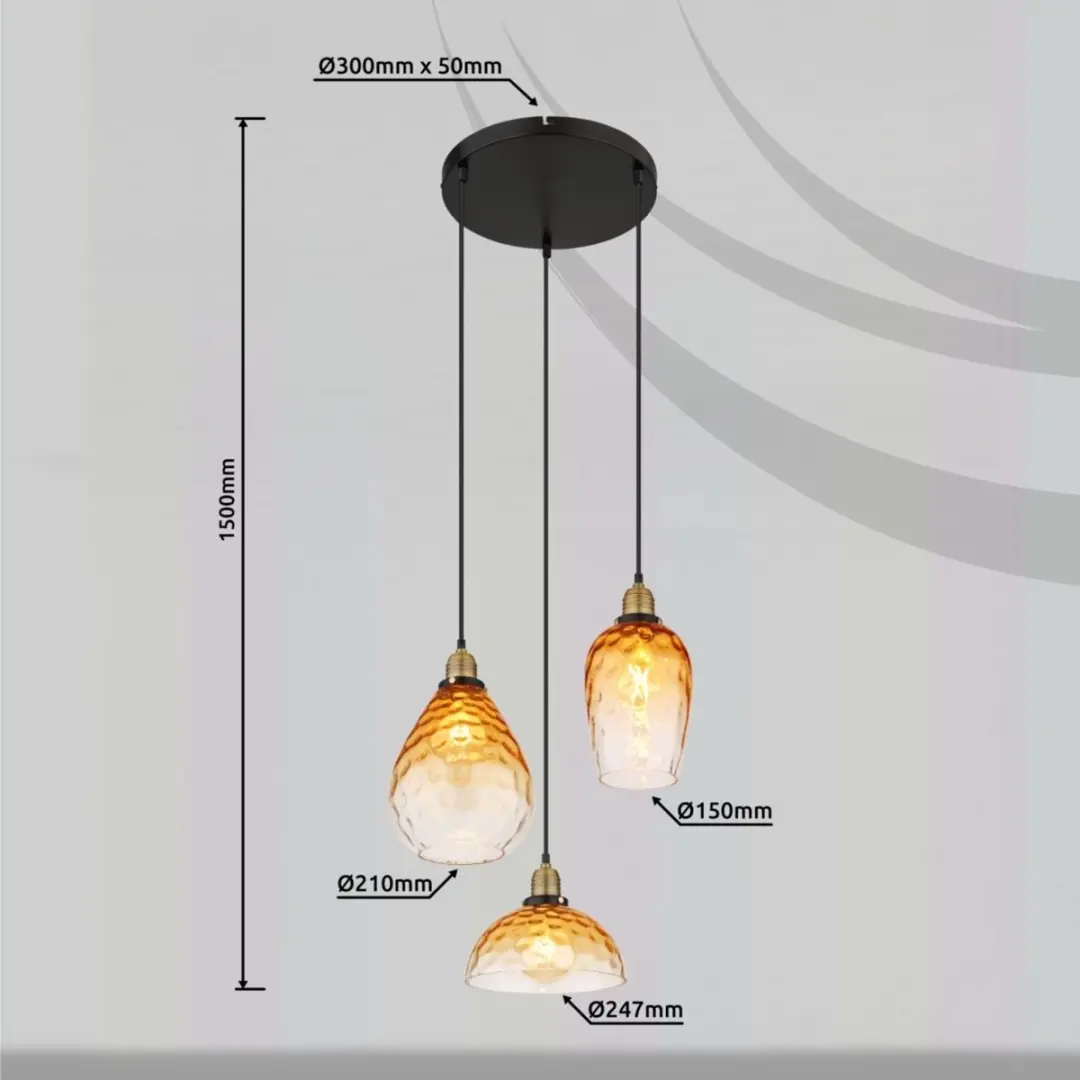 Globo Salvy Hanglamp - 3x Ø46cm - Amberkleurig - E27