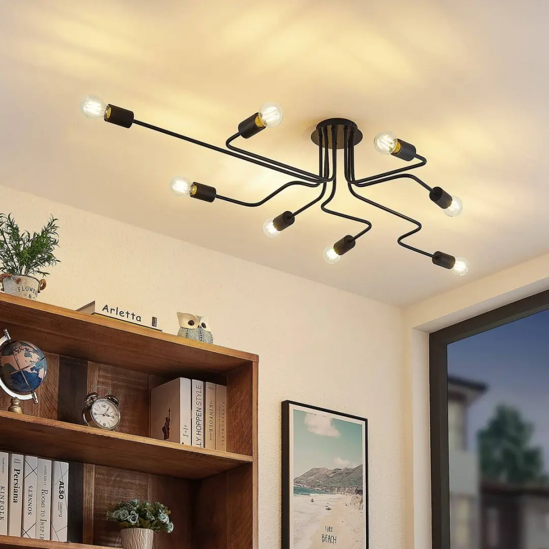Lindby Plafondlamp 8-Lichts E27 - Zwart
