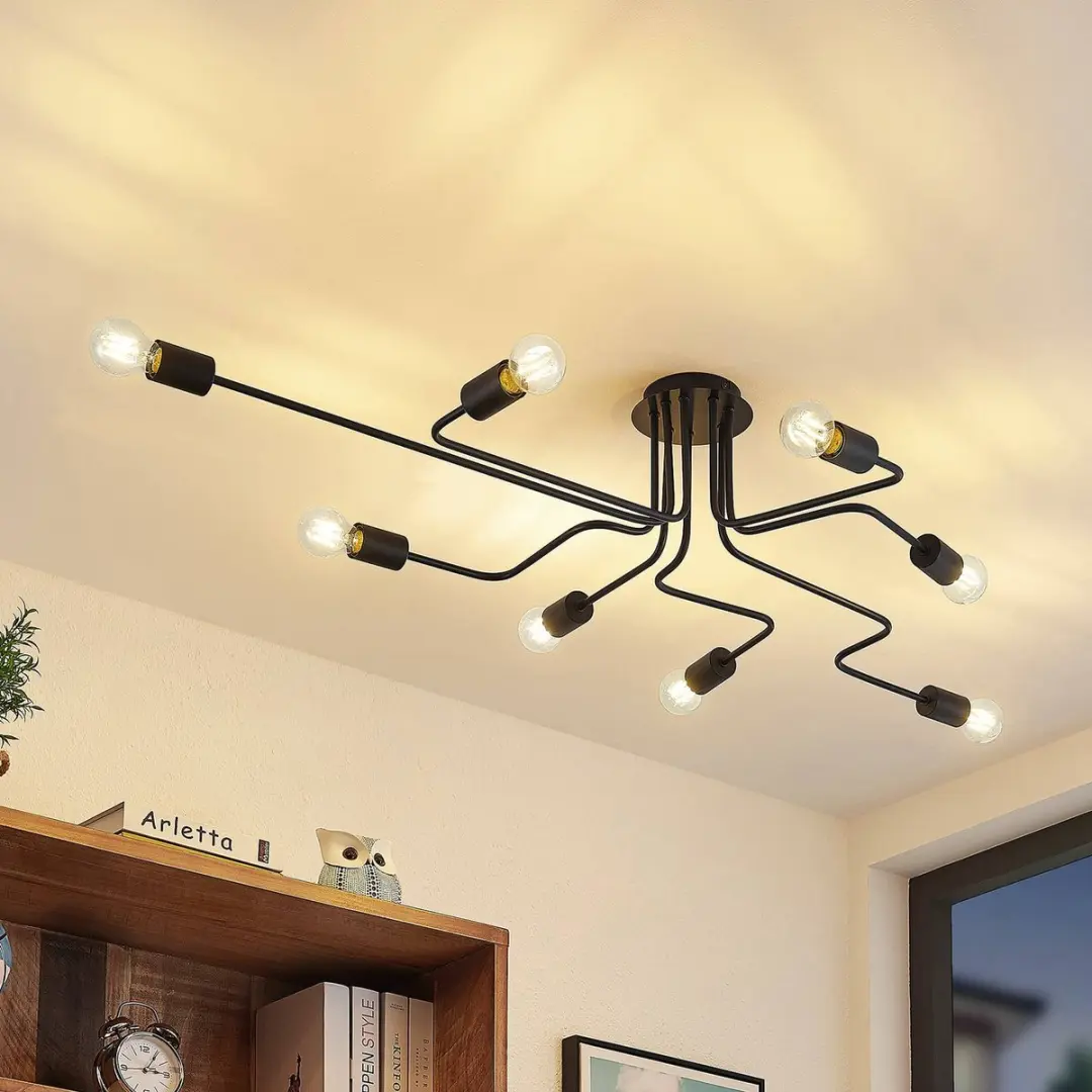 Lindby Plafondlamp 8-Lichts E27 - Zwart