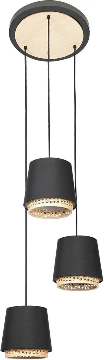 Lindby Hanglamp 3-Lichts Metaal - Zwart/Licht Hout