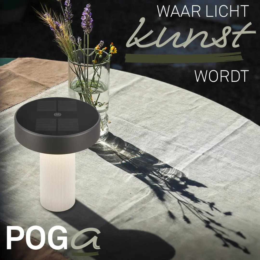 Briloner Poga Tafellamp - Oplaadbaar Zonne-energie Ø16cm - Offwhite/Antraciet