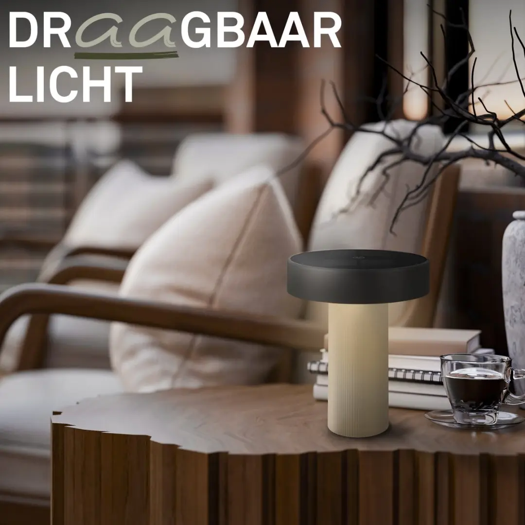 Briloner Poga Tafellamp - Oplaadbaar Zonne-energie Ø16cm - Offwhite/Antraciet
