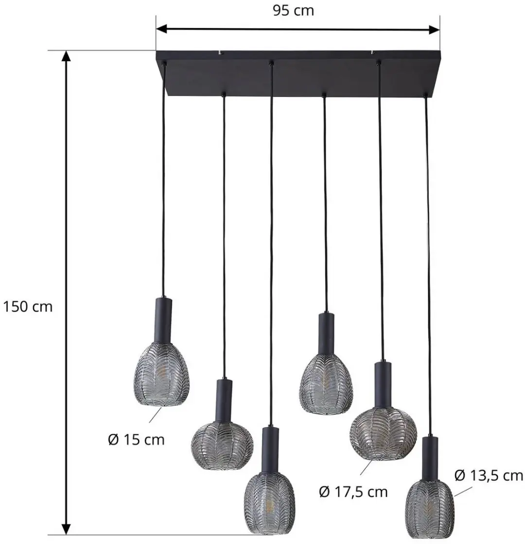 Lindby Hanglamp 6-Lichts E27 Rookgrijs/Zwart