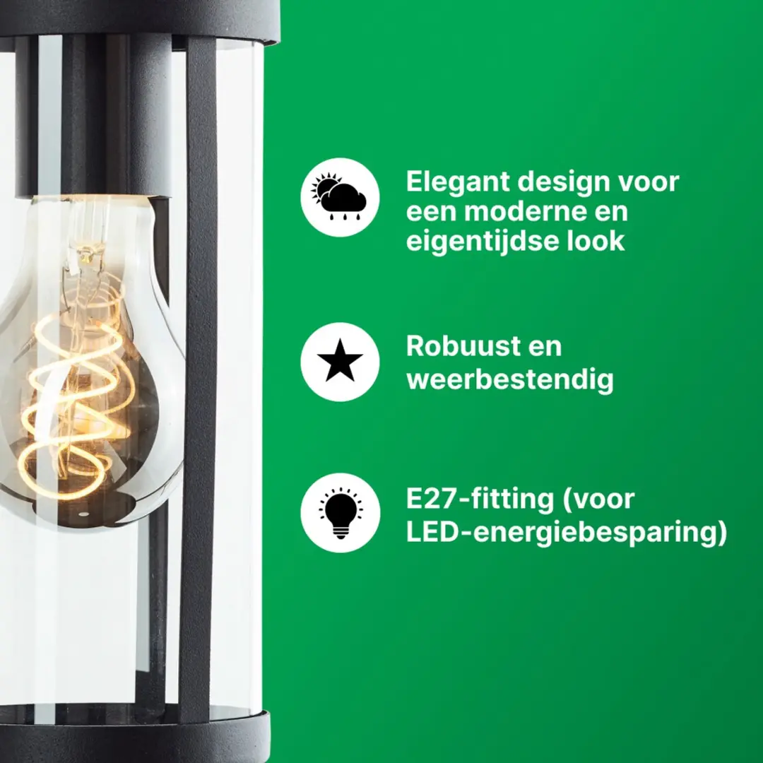 Brilliant Sidney Buiten Wandlamp E27 20W - Zwart