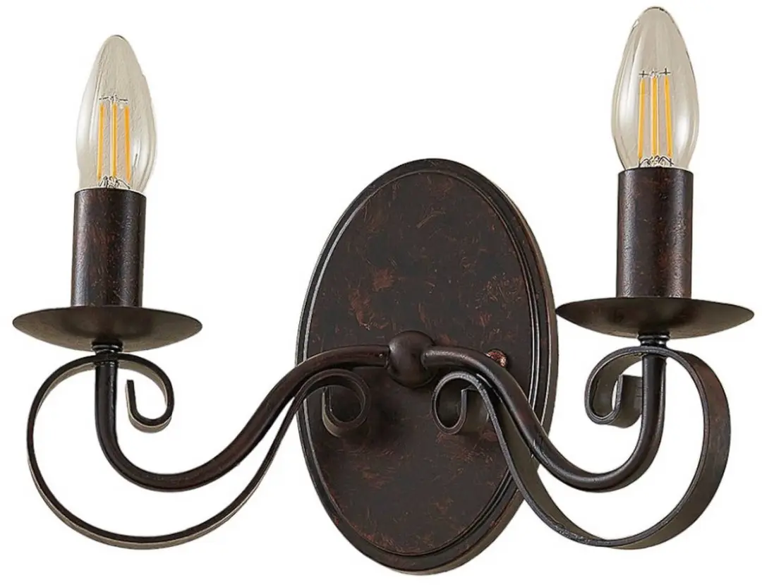 Lucande Wandlamp Metaal 2 Lichtpunten E14 - 17.8cm - Roestbruin