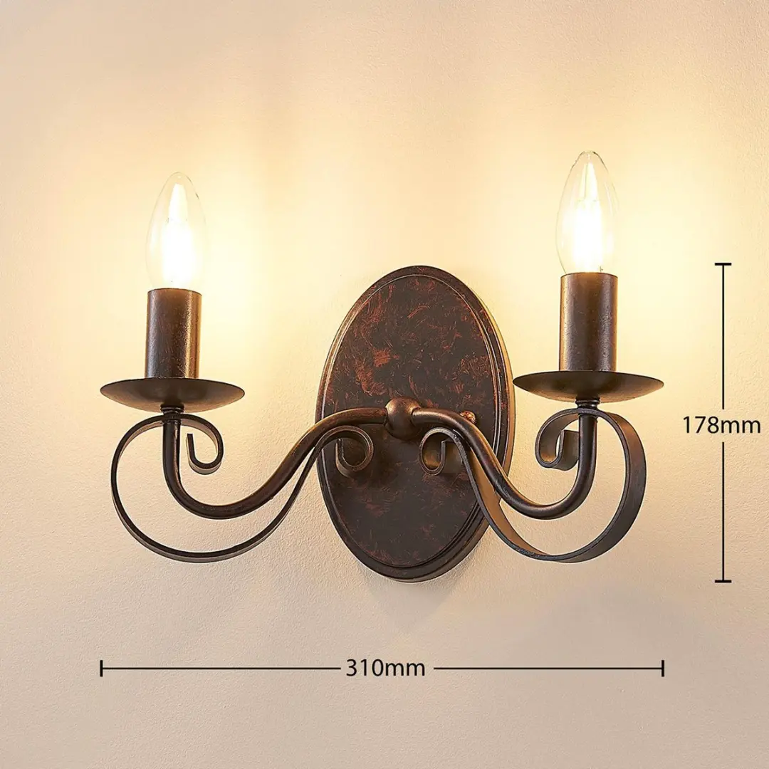 Lucande Wandlamp Metaal 2 Lichtpunten E14 - 17.8cm - Roestbruin