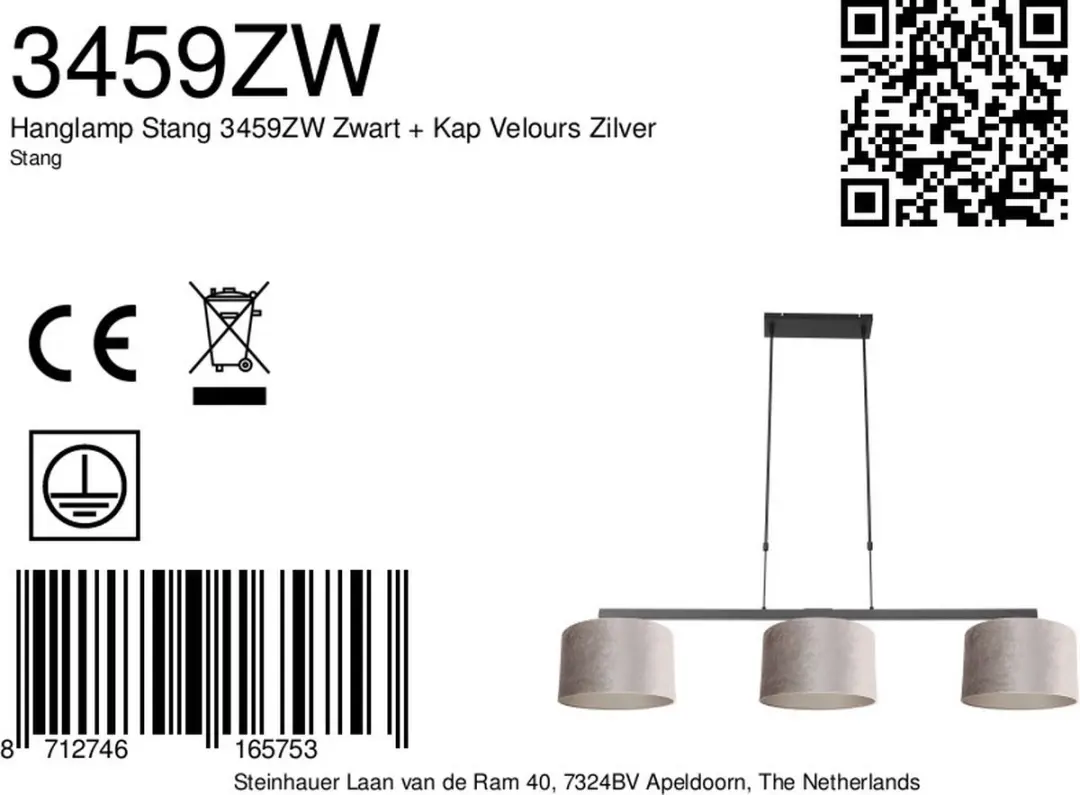 Steinhauer Hanglamp Stang 3459ZW - 3 Lichtpunten - Zwart - afbeelding 6 van 6