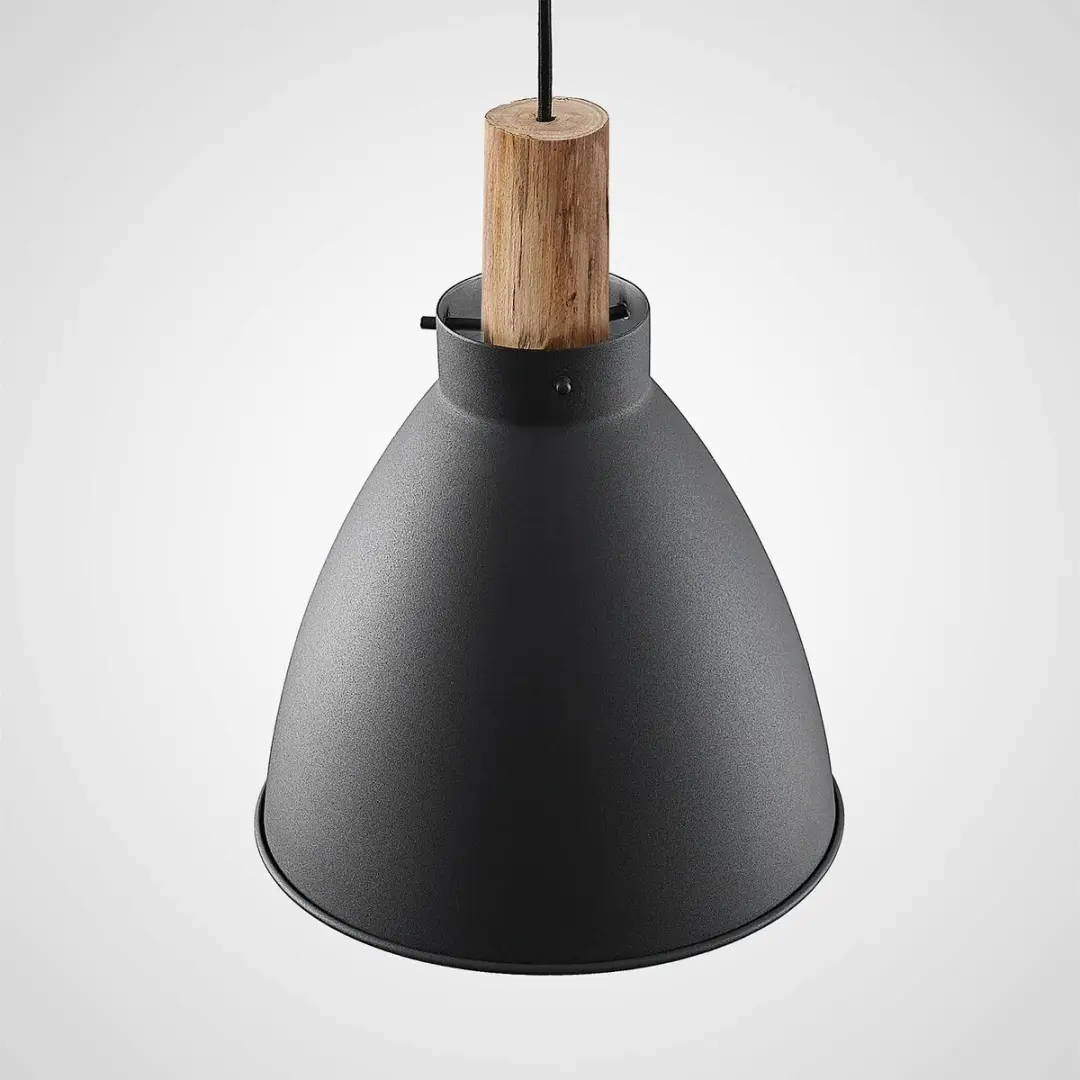 Lindby Hanglamp IJzer Eucalyptushout 28cm - E27 - Zwart/Licht Hout