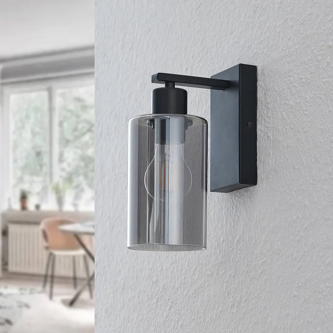 Lindby Wandlamp 1 Licht E27 - Zwart/Rookgrijs