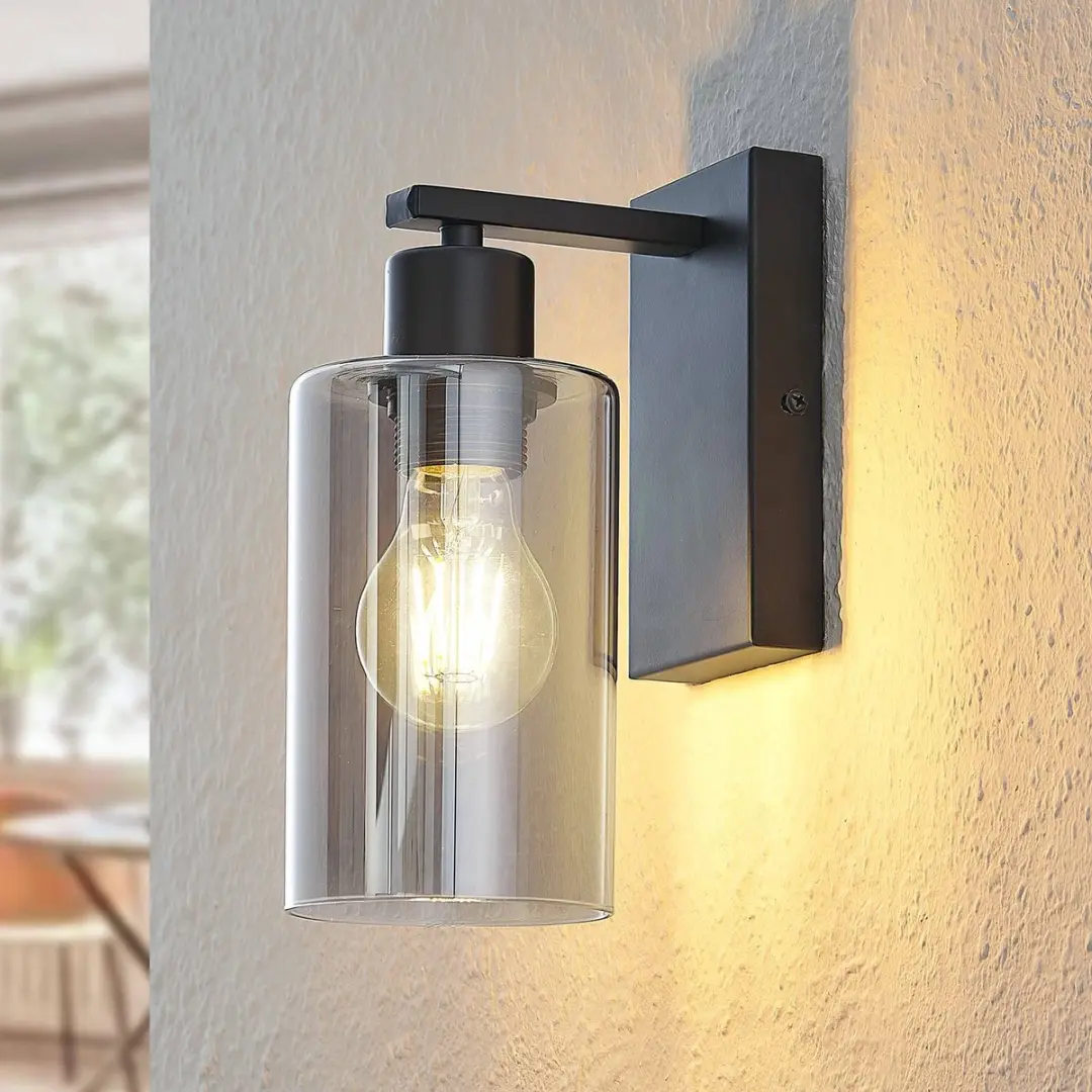 Lindby Wandlamp 1 Licht E27 - Zwart/Rookgrijs