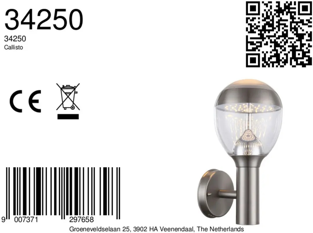 Globo Callisto Wandlamp Metaal 15cm - Nikkel