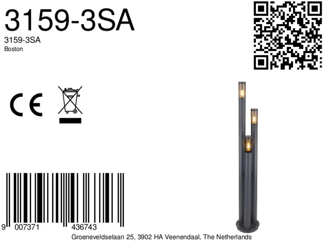 Globo Vloerlamp Boston 3159-3SA - 3 Lichtpunten - Ø28cm - Antraciet