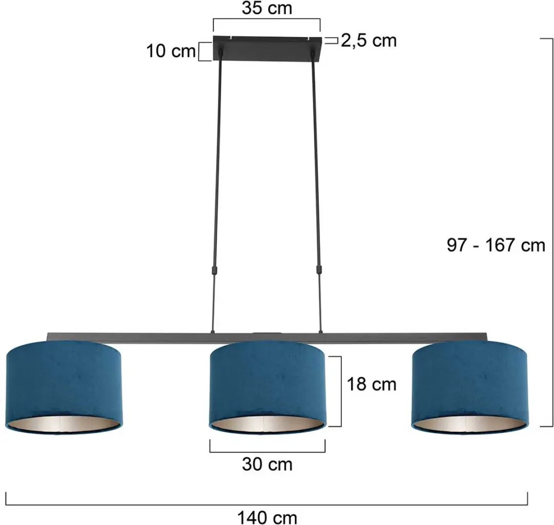Steinhauer 3-Lichts Hanglamp Stang 3464ZW - Blauw/Zwart - afbeelding 6 van 6