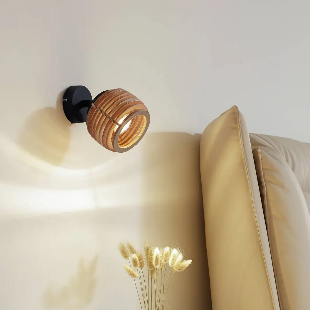 Lindby Wandlamp GU10 - 1 Lichtpunt - Zwart/Licht Hout