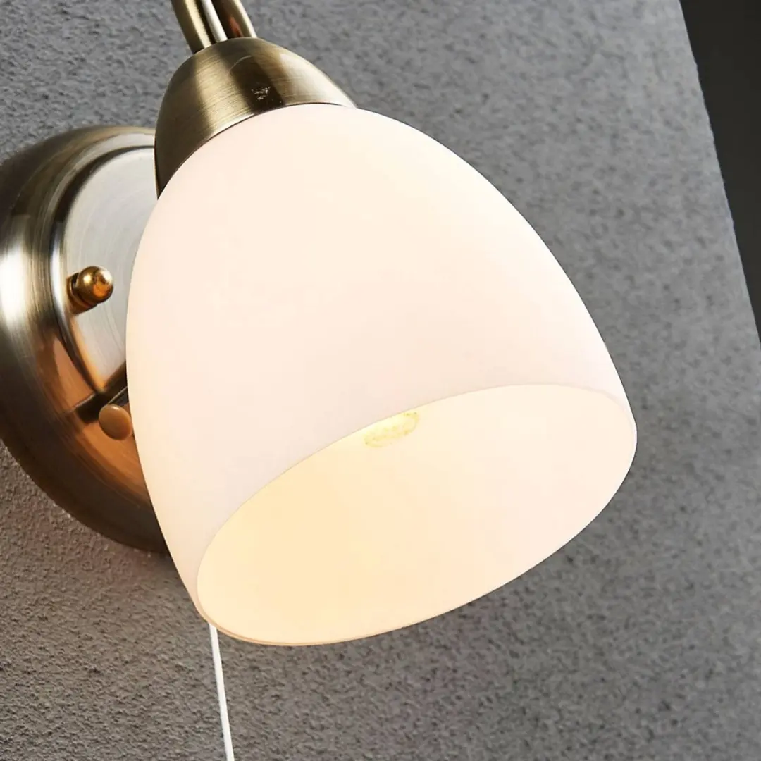 Lindby Wandlamp Glas Metaal E14 40W - Wit Antiek Messing