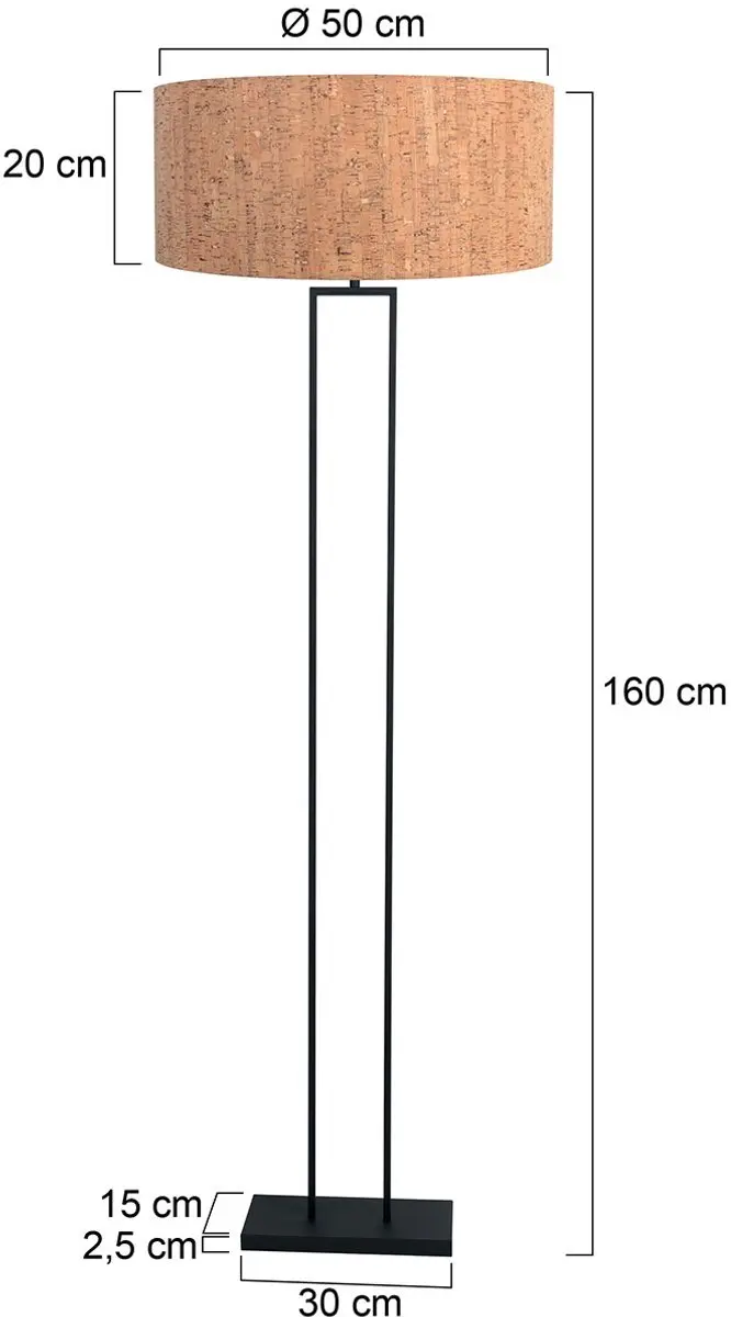Steinhauer Vloerlamp 4338ZW - Ø50cm Kurken Kap - Zwart