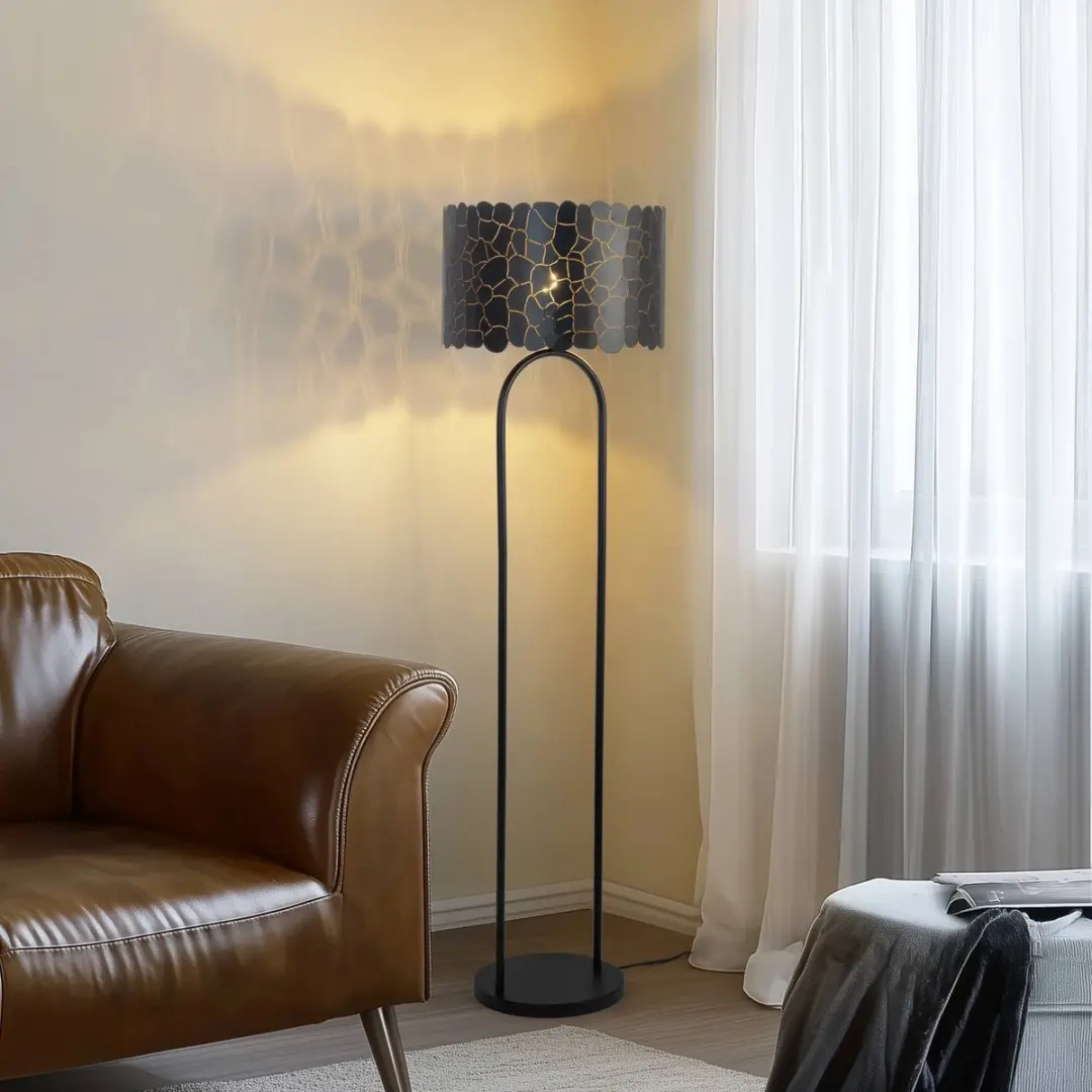 Lindby Vloerlamp Metaal 1 Licht E27 - 143.5 cm - Zwart/Goud