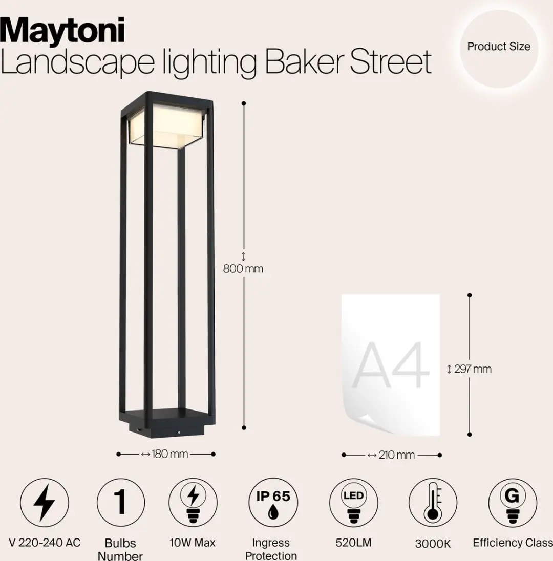 Maytoni Outdoor Baker Street Landschapsverlichting 10W - Zwart