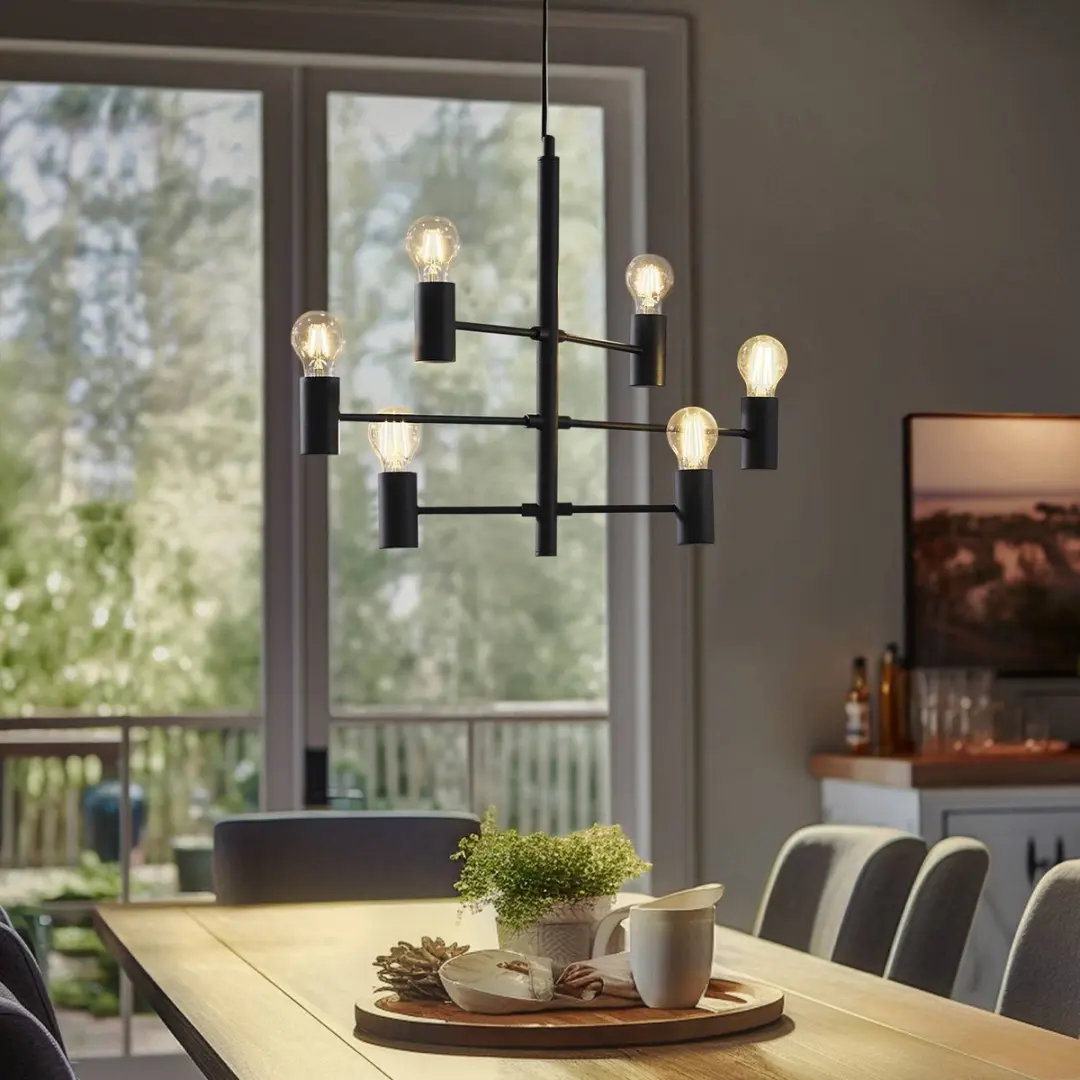 Lucande Hanglamp 6-Lichts Metaal E27 - Zwart