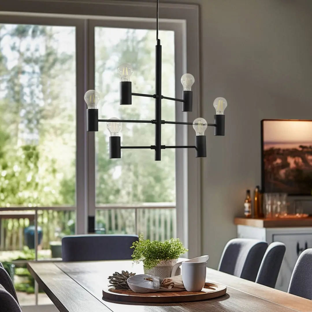 Lucande Hanglamp 6-Lichts Metaal E27 - Zwart