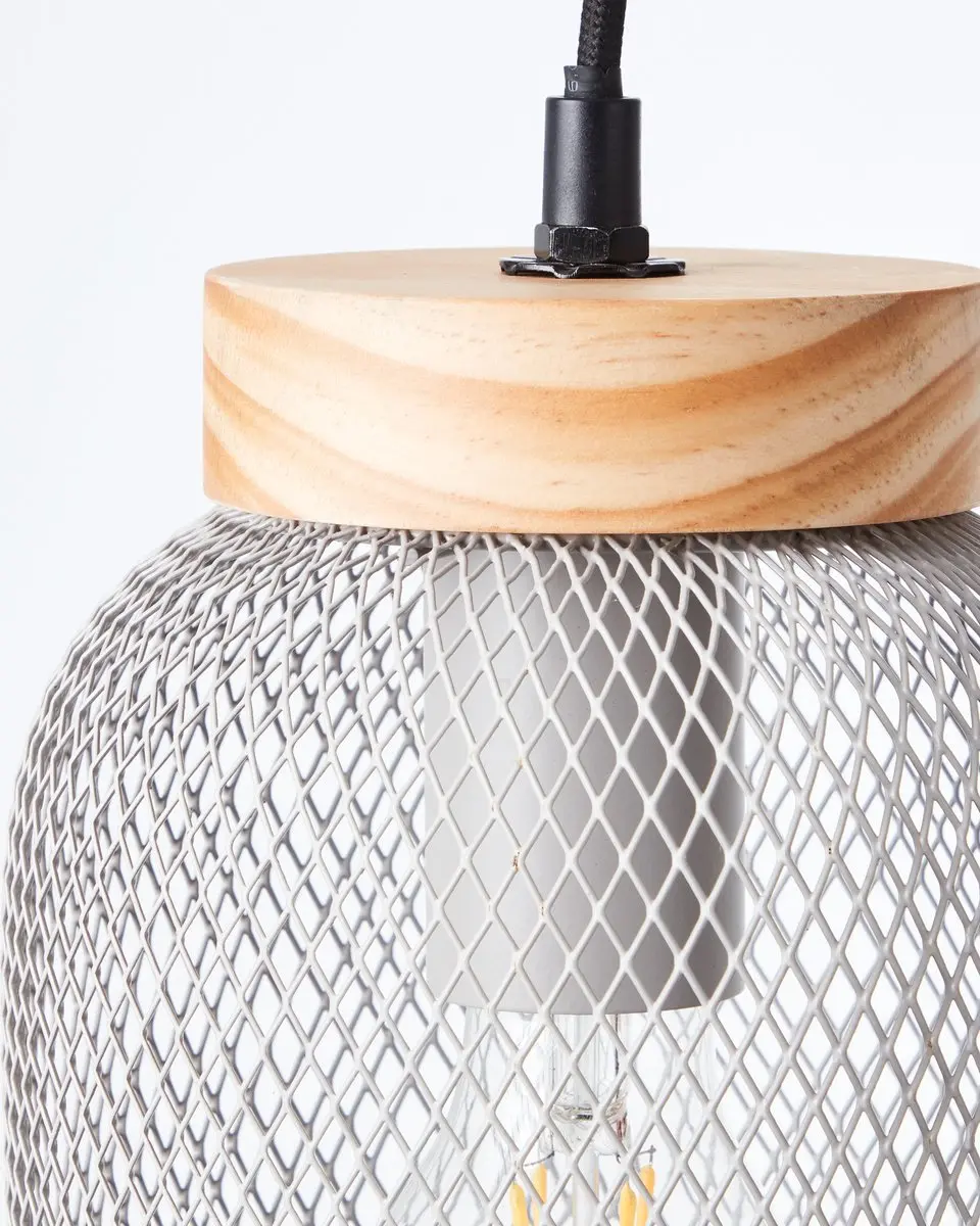 Brilliant Hanglamp Metaal/Hout 16cm - Lichtgrijs/Bruin