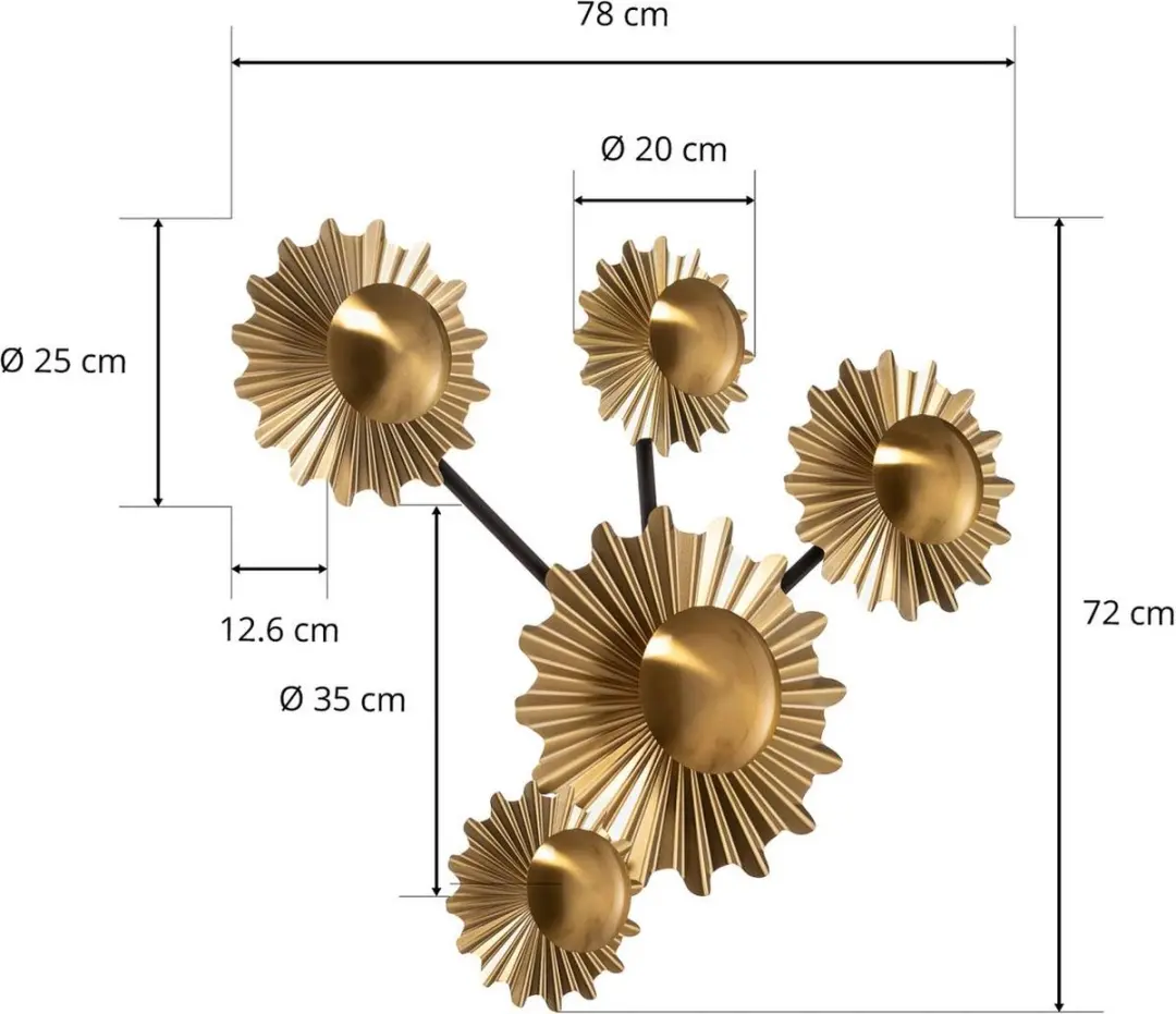 Lindby Wandlamp 5-lichts G9 - 72cm - Zwart/Goud/Brons