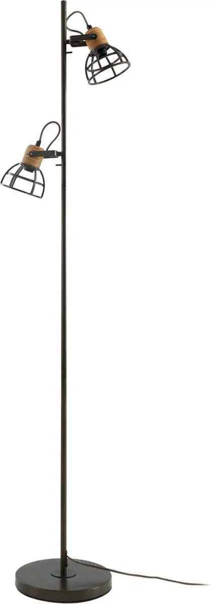 Lindby Vloerlamp 2-lichts - Zwart/licht hout