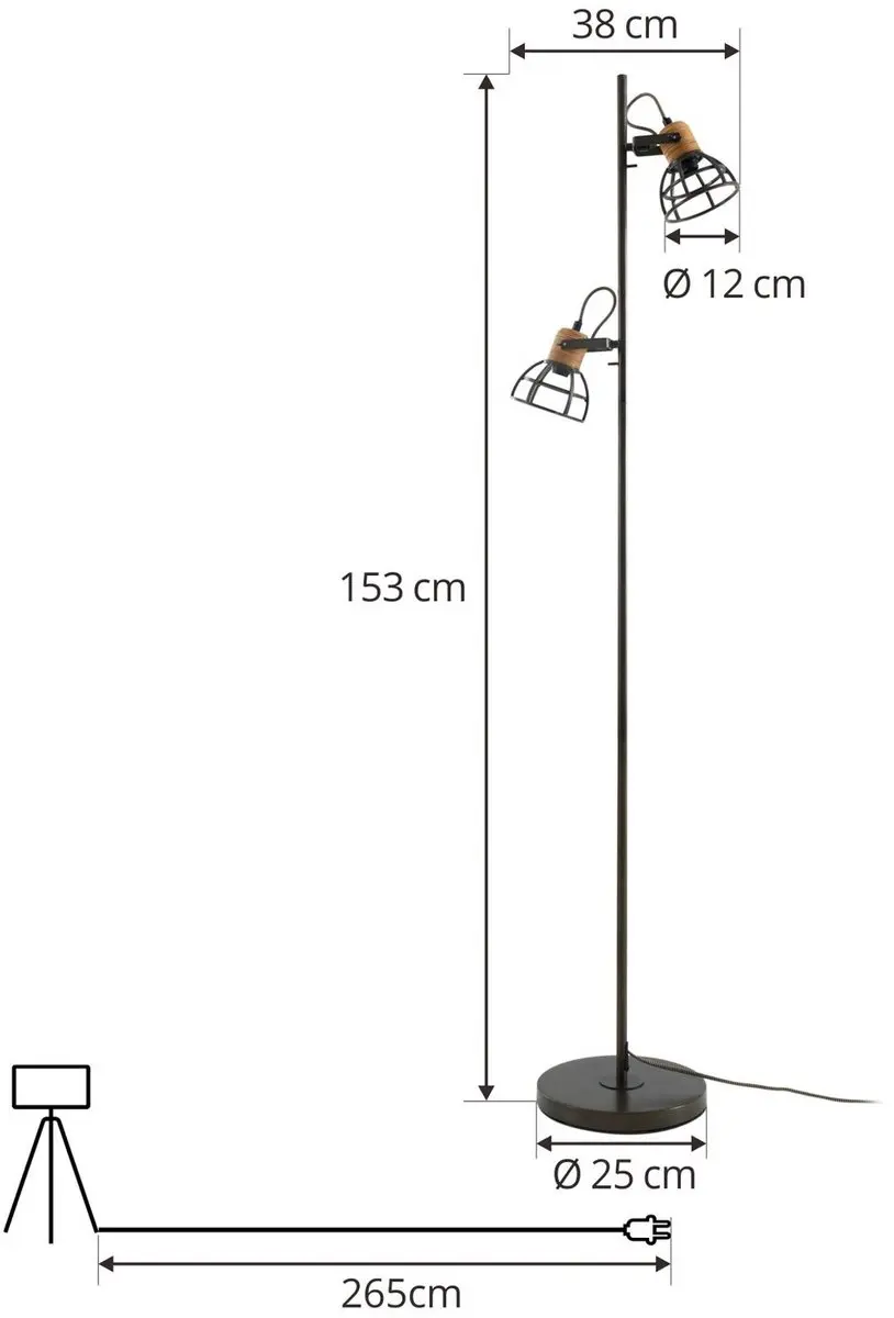 Lindby Vloerlamp 2-lichts - Zwart/licht hout