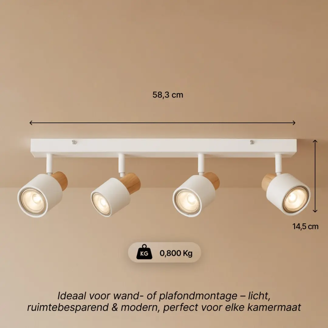 Brilliant Pini Plafondspotbalk GU10 - 4x10W Wit Mat