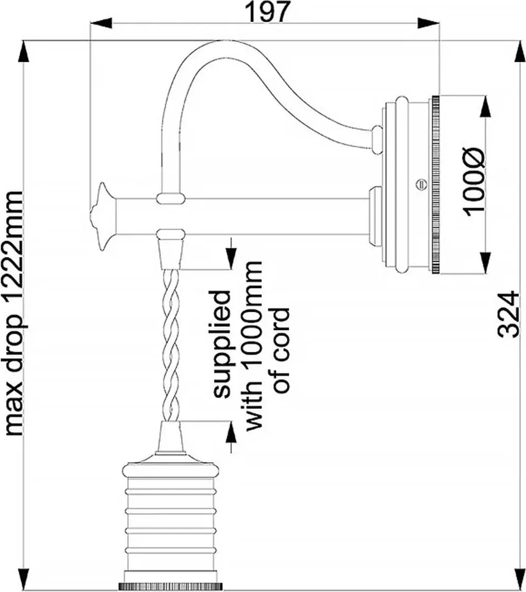 Elstead LED Wandlamp E27 60W - Black/Polished Brass
